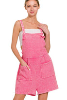 Zenana Fuchsia Woven Double Gauze Acid Washed Romper FUCHSIA