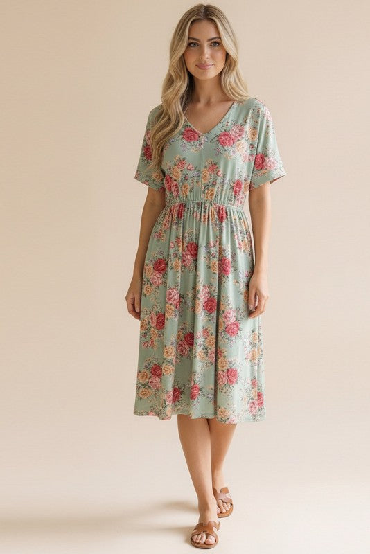 Haptics Sage Floral Midi Dress
