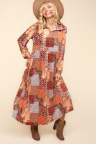 Haptics Patchwork Dreams Long Sleeve Midi Dress