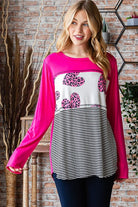 Heimish Pink Heart Color Block Wildly In Love Long Sleeve Top Shirts