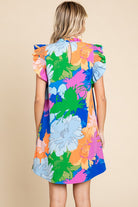 Jodifl Royal Mix Ruffled Floral Cap Sleeve Dress Ruby Idol Apparel