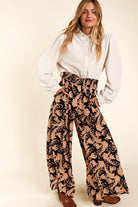 Haptics Fall Vibes Black Paisley Print Smocked Waist Palazzo Pants Haptics