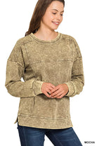 Zenana Acid Wash French Terry Exposed-Seam Pullover