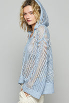 POL Light Blue Star Openwork Long Sleeve Hooded Knit Top