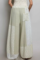POL Sage Patchwork Mixed Knit Wide Leg Pants