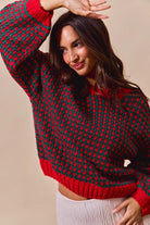 SO ME Red & Hunter Green Textured Two Tone Sweater