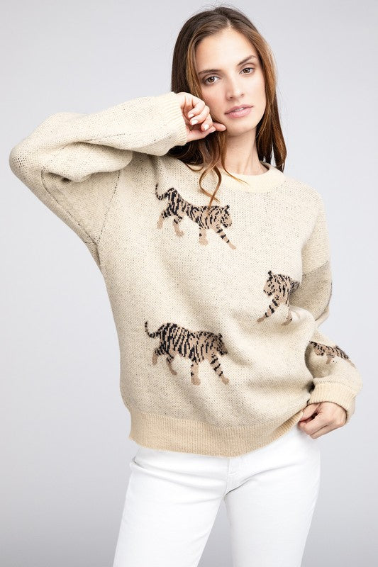 BiBi Tiger Pattern Sweater OATMEAL BiBi