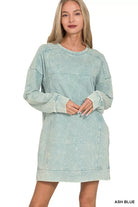 Zenana Ash Blue French Terry Acid Washed Dress with Pockets ASH BLUE