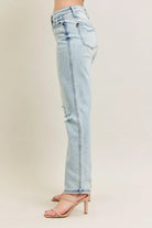 Judy Blue Midrise Repair Stitch Detail Destroy Single Cuff Boyfriend Jeans