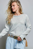 POL Ribbed Knit Floral Crew Neck Long Sleeve Top PALE BLUE