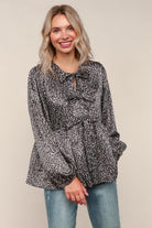 Haptics Black Floral Woven Blouse with Ribbon Bow Tie Detail