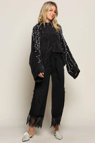 POL Black Oversized Pearl Embellished Sweater