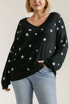 Umgee Black Star V-Neck Long Sleeve Sweater Plus Size