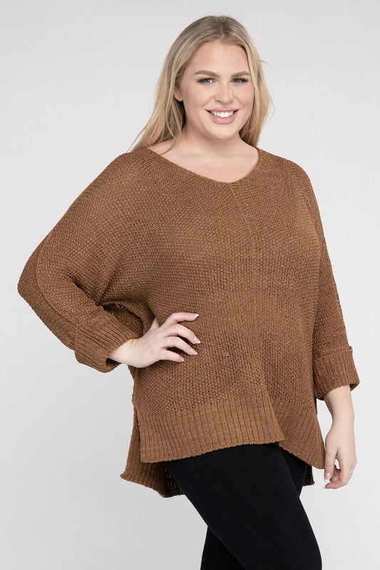 eesome Plus Size Crew Neck Knit Sweater Shirts & Tops