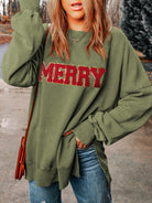 Preorder: MERRY Side Slit Long Sleeve Sweatshirt Trendsi