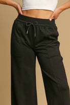 Umgee Black Drawstring Wide Leg Pants with Pockets Pants