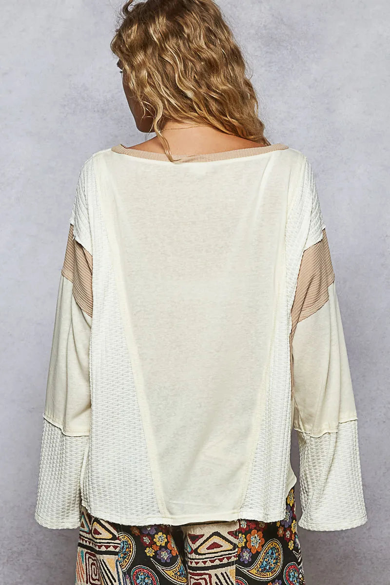 POL Contrast Round Neck Long Sleeve T-Shirt