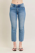 Judy Blue Mid-rise Vintage Wash Destroy Hem Kick Flare Jeans MD