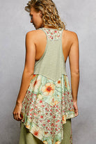 POL Powder Olive Round Neck Ribbed Tank with Woven Print Patch