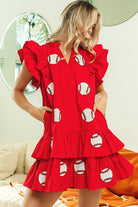 BiBi Ref Sequins Baseball Patch Day Ruffle Sleeve Dress