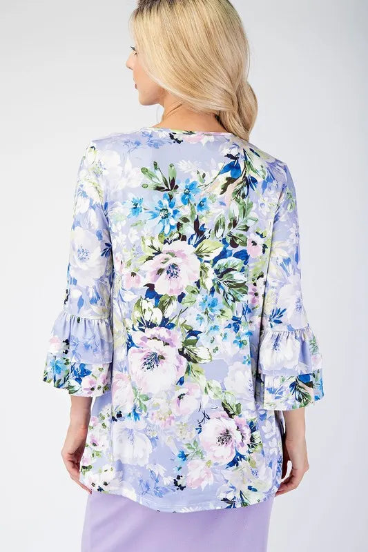 Celeste Lavender Floral Layering Tops with None Slip Sleeves