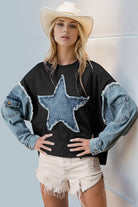 Preorder: Double Take Raw Edge Star Contrast Sweatshirt Black