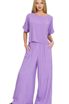 Zenana Lavender Woven T-Shirt and Wide Leg Pants Set LAVENDER