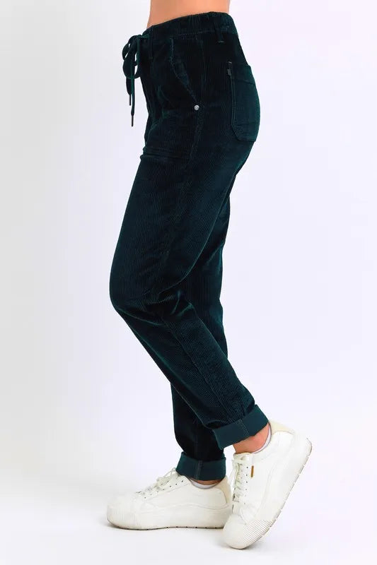 Judy Blue Emerald Green High Waisted Corduroy Cuffed Joggers