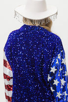 BiBi American Flag Sequin Snap Down Shirt