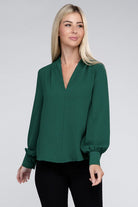 Zenana Woven Airflow V-Neck Long Sleeve Top ZENANA