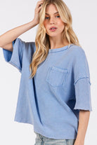 SAGE + FIG Periwinkle Exposed Seam Round Neck Half Sleeve T-Shirt