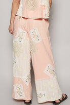 POL Watermelon Pink Embroidered Drawstring Lace Patch Wide Leg Pants