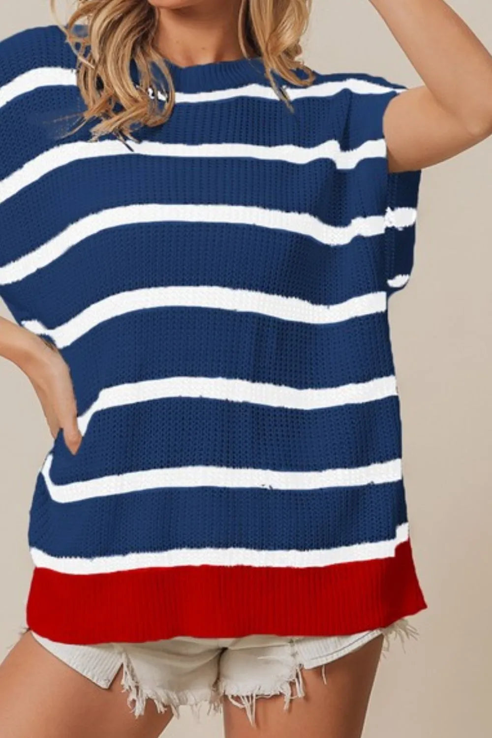 BiBi Fourth Of July Stripe Drop Shoulder Sweater