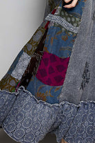 POL Charcoal Multi Printed Patchwork Embroidered Ruffled Bohemian Skirt