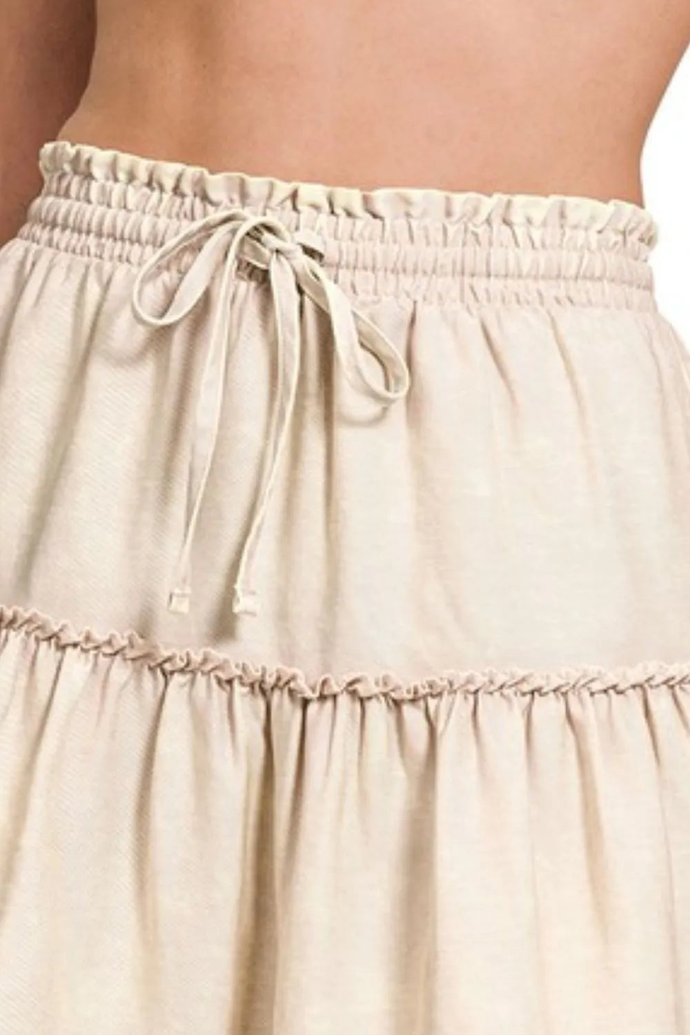 Zenana Sand Beige Tencel Washed Tiered Mini Skirt