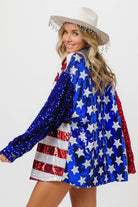 BiBi Velvet Sequin American Flag Long Sleeve Top