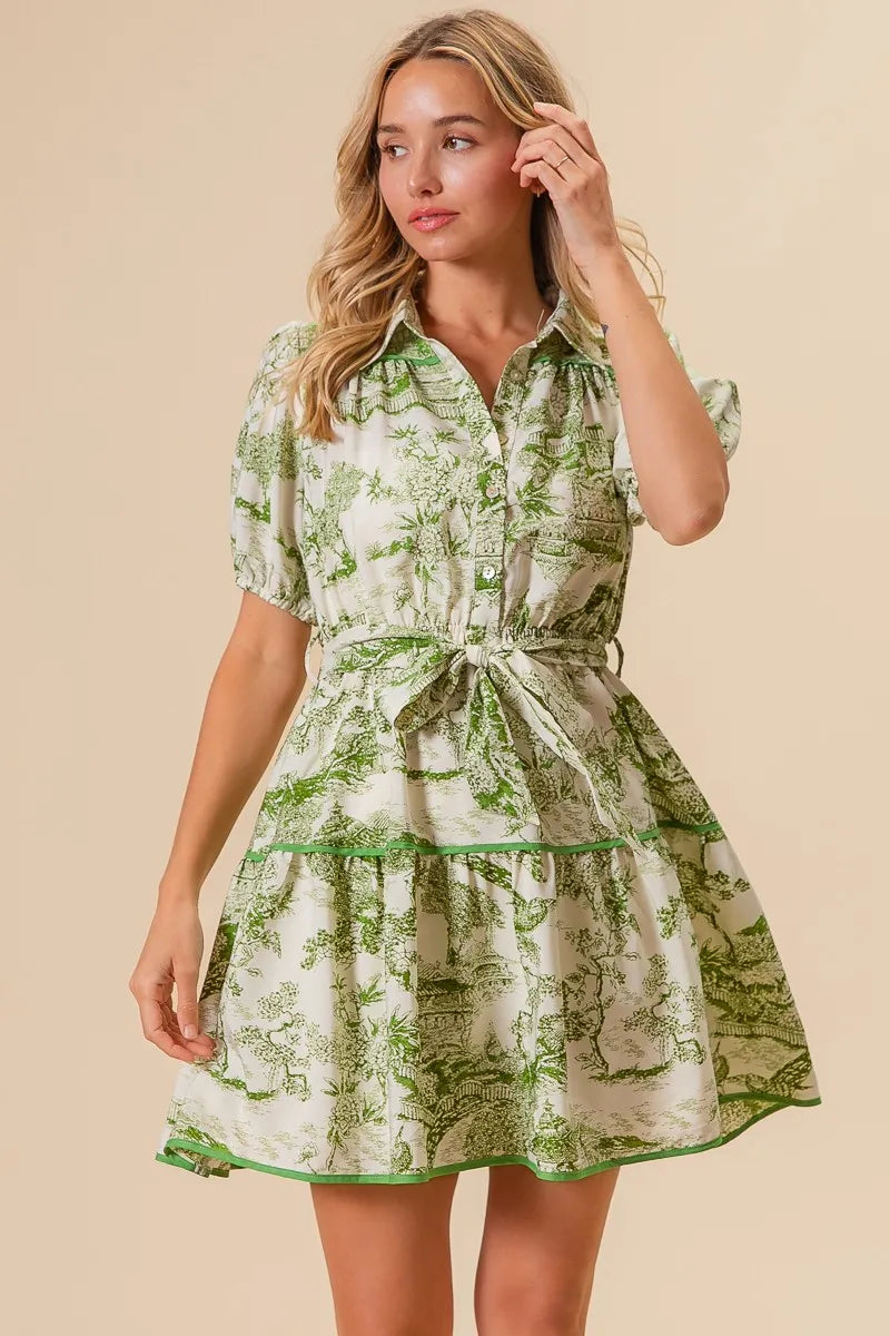 BiBi Avocado Woven Printed Tiered Dress