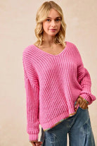 BiB Pink V-Neck Sweater with Colorful Trim
