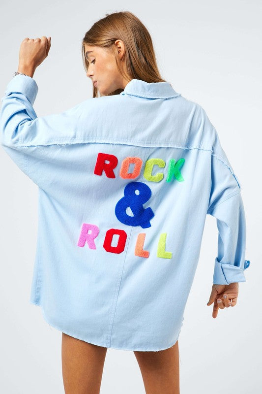Davi & Dani Rock & Roll Multi Color Fringed Hem Detail Shirt Davi & Dani