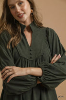 Umgee Olive Corduroy Tiered Babydoll Dress
