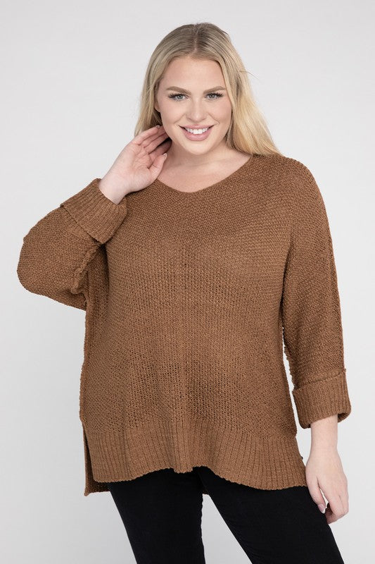 eesome Plus Size Crew Neck Knit Sweater COCO eesome