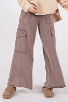 SAGE + FIG Charcoal Knit Terry Mineral Wash Wide Leg Pants Trendsi