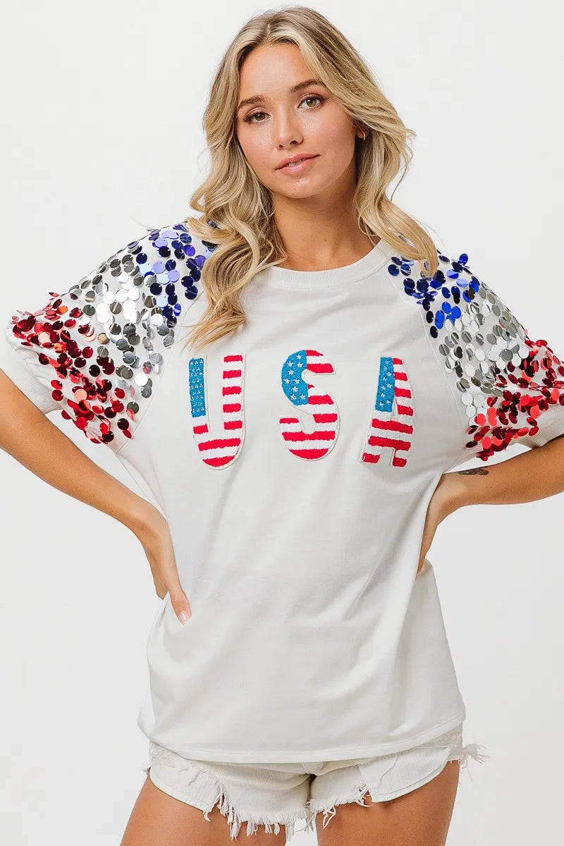 BiBi American Flag USA Theme Sequin Top