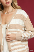 Umgee Taupe Cable-Knit Stripe Button-Up Cardigan