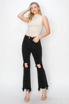 RISEN Black Distressed Raw Hem Jeans with Pockets Trendsi