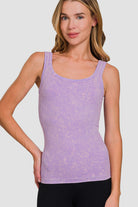 Zenana Lavender Stone Washed Ribbed Scoop Neck Tank Top Lavender