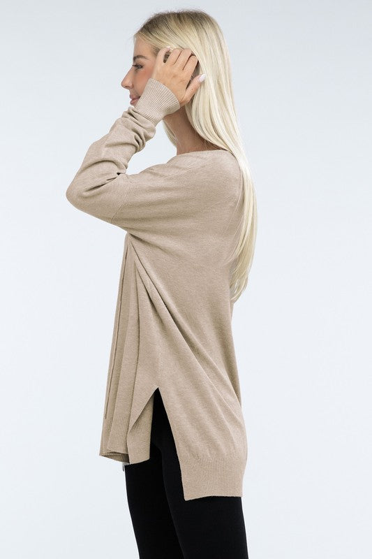 Zenana Hi-Low Hem Front Seam Sweater in 5 Colors ZENANA