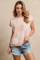 BiBi Blush & Ivory Checker With Stripes Pattern Sleeveless Sweater