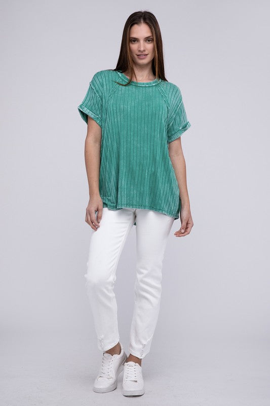 Zenana Ribbed Raglan Dolman Sleeve Boat-Neck Top ZENANA