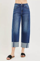RISEN Dark Washed Slouchy Crop Barrel Cuffed Jeans